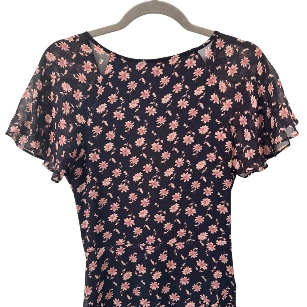 Joie 100% Silk Orita B Dress in "Midnight" Floral Black Pink Size 6 - Picture 14 of 15